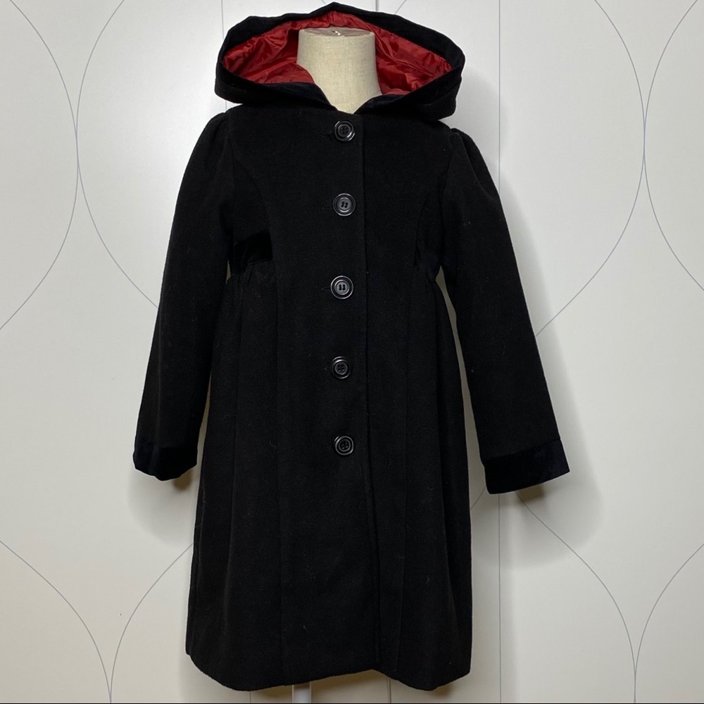 Camilla velvet detail hooded dress coat black 4t - Picture 1 of 5